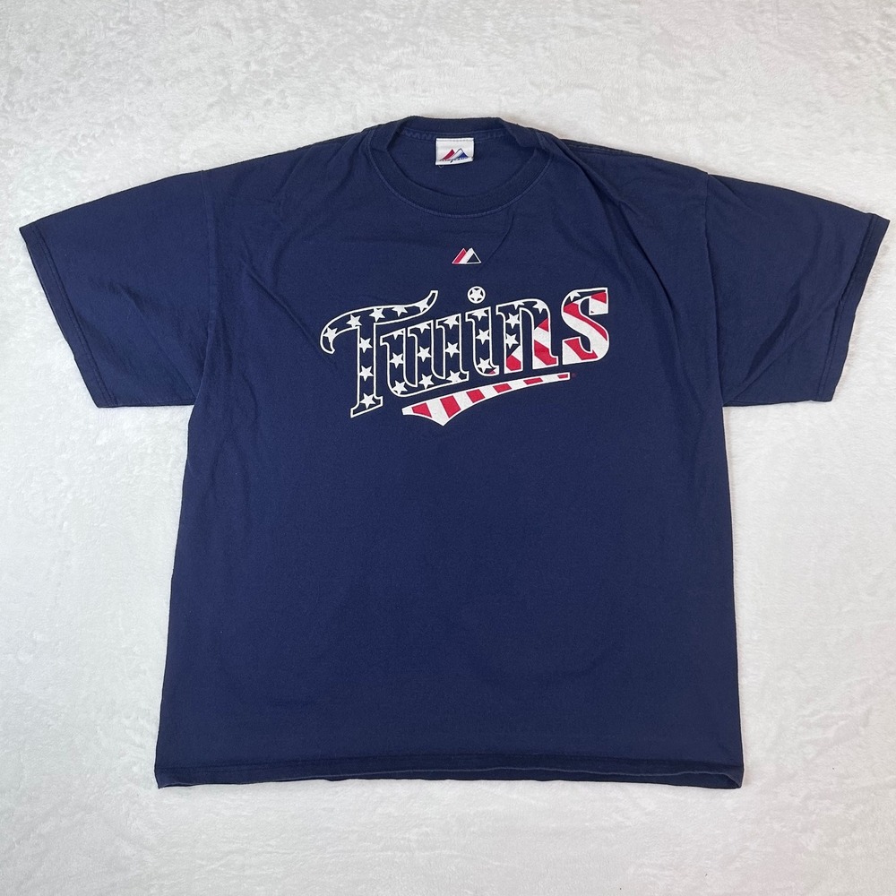 Majestic Minnesota Twins Joe Mauer #7 Navy Blue Stars Stripes T-Shirt Mens XL